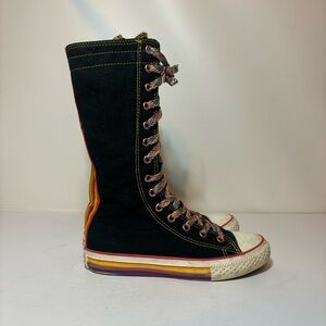 CONVERSE All Star CHUCK TAYLOR Black Rainbow Mid Calf Hi-tops Girls Junior Sz 1
